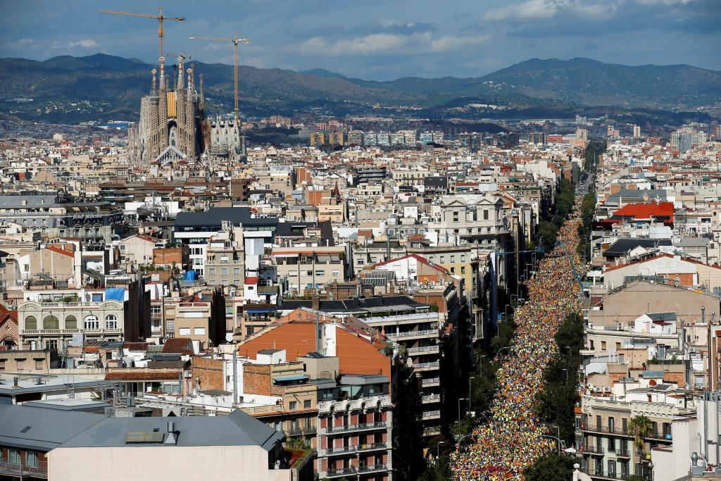 Thousands of people gather for a rally on the regional national day 'La Diada' in Barcelona