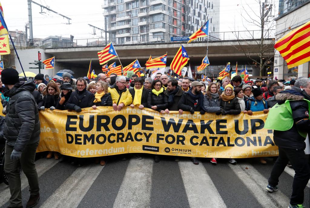 Ousted Catalan leader Carles Puigdemont takes part in a pro-independence rally for Catalonia, in Brussels