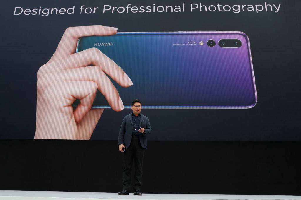 Richard Yu, CEO of the Huawei Consumer Business Group, attends the launching the new generation of its smartphone, Huawei P20, i