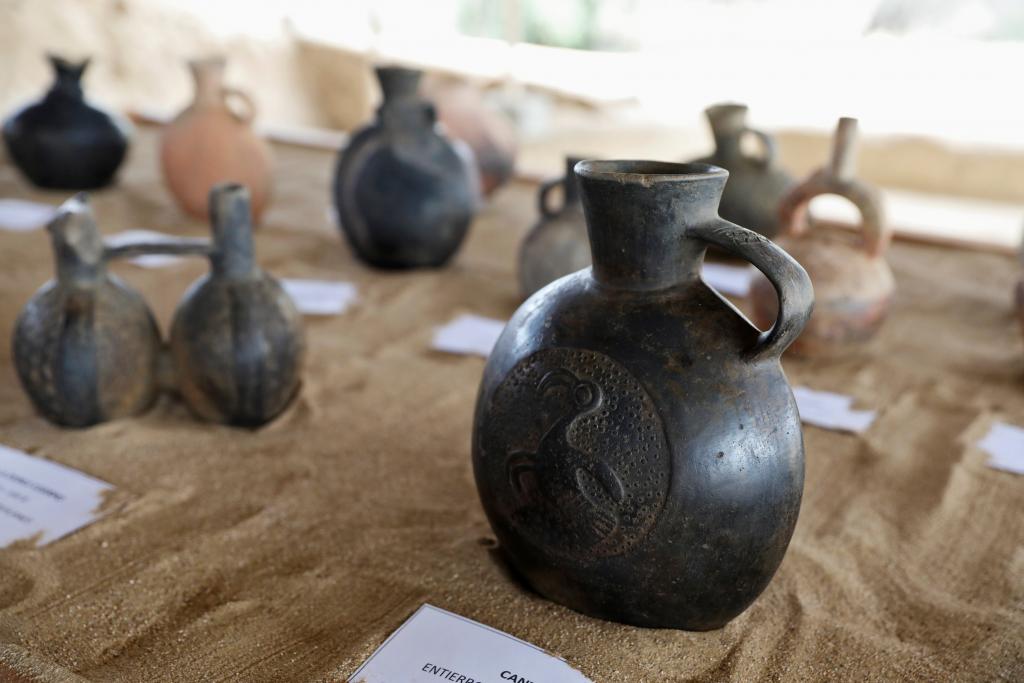 Pottery found from the Inca culture are seen at Huaca de las Abejas in Tucume Archaeological Complex in Lambayeque
