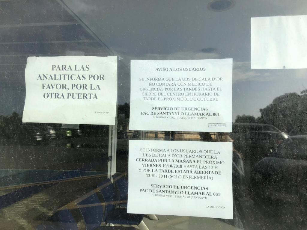 El Ayuntamiento de Santanyí denuncia que Cala d'Or se vuelve a quedar sin médico por las tardes